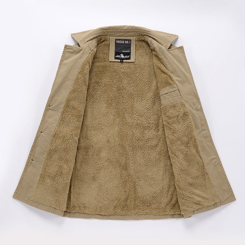 Men's Long Insulated Trench Coat with Waist Belt