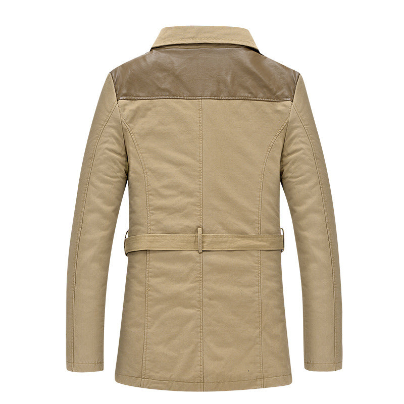 Men's Long Insulated Trench Coat with Waist Belt