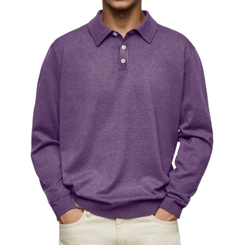 Men's Thermal Long Sleeve V-Neck Button Polo Shirt