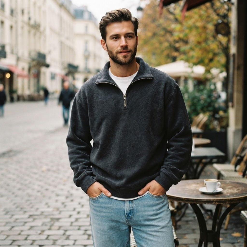Men's Soft Fleece Quarter-Zip Pullover Sweatshirt