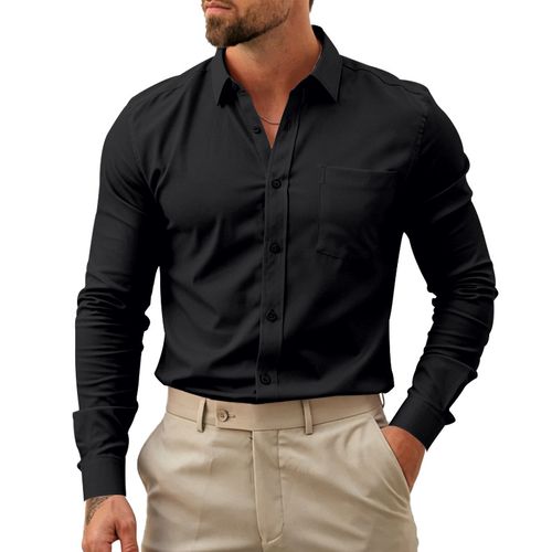 Men's Classic Solid Long-Sleeve Button-Up Shirt