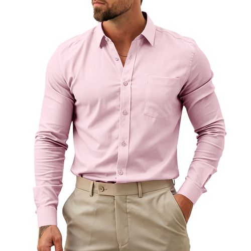 Men's Classic Solid Long-Sleeve Button-Up Shirt
