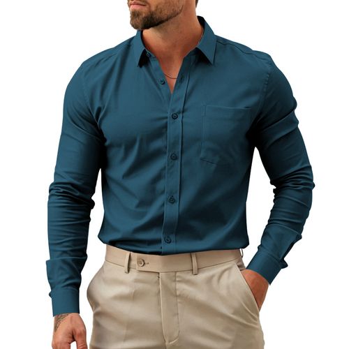 Men's Classic Solid Long-Sleeve Button-Up Shirt