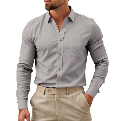 Men's Classic Solid Long-Sleeve Button-Up Shirt