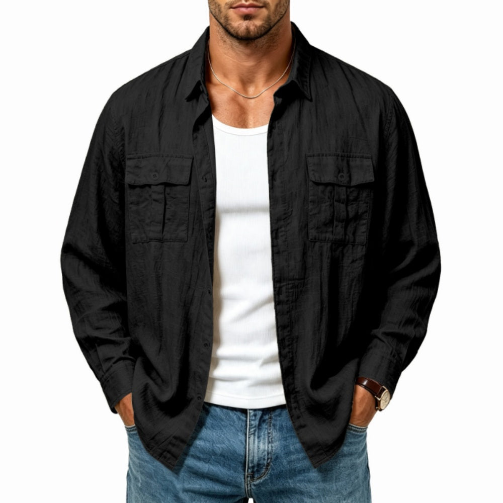 Herren-Leinen-Shirtjacke mit mehreren Taschen