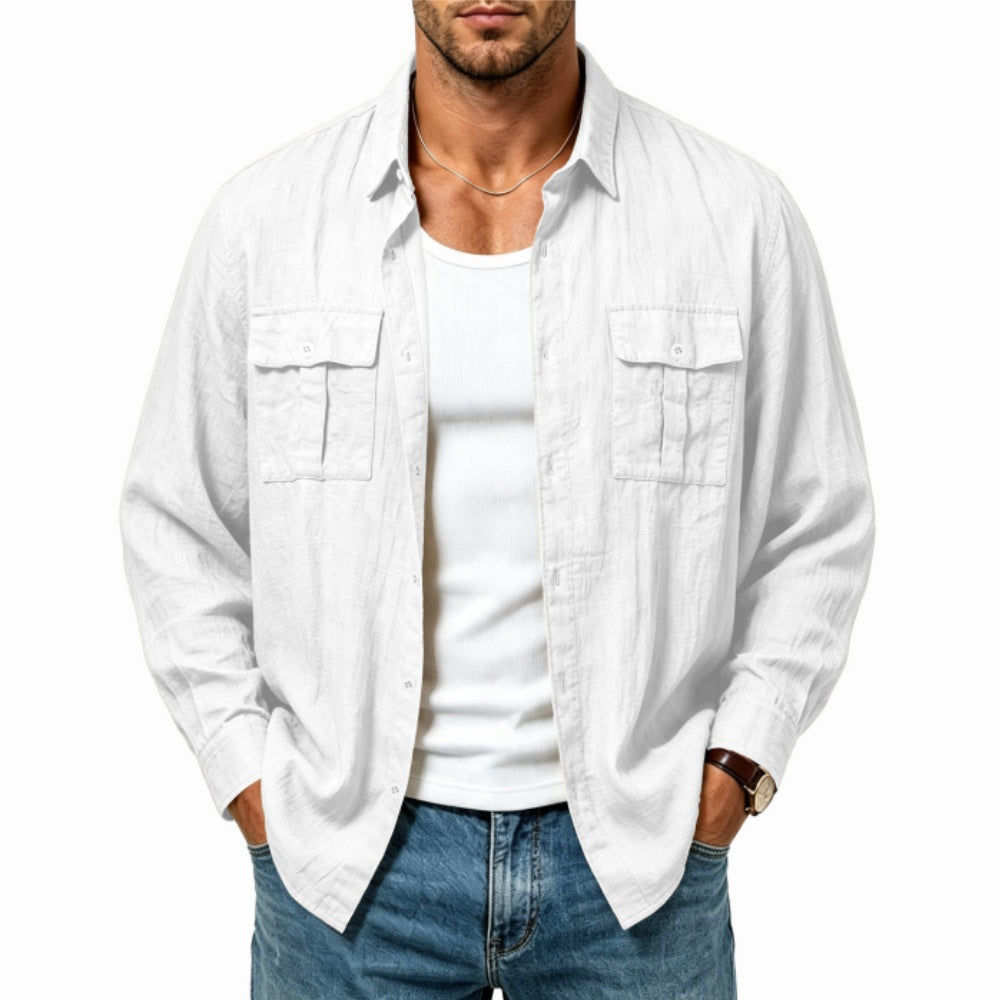 Herren-Leinen-Shirtjacke mit mehreren Taschen