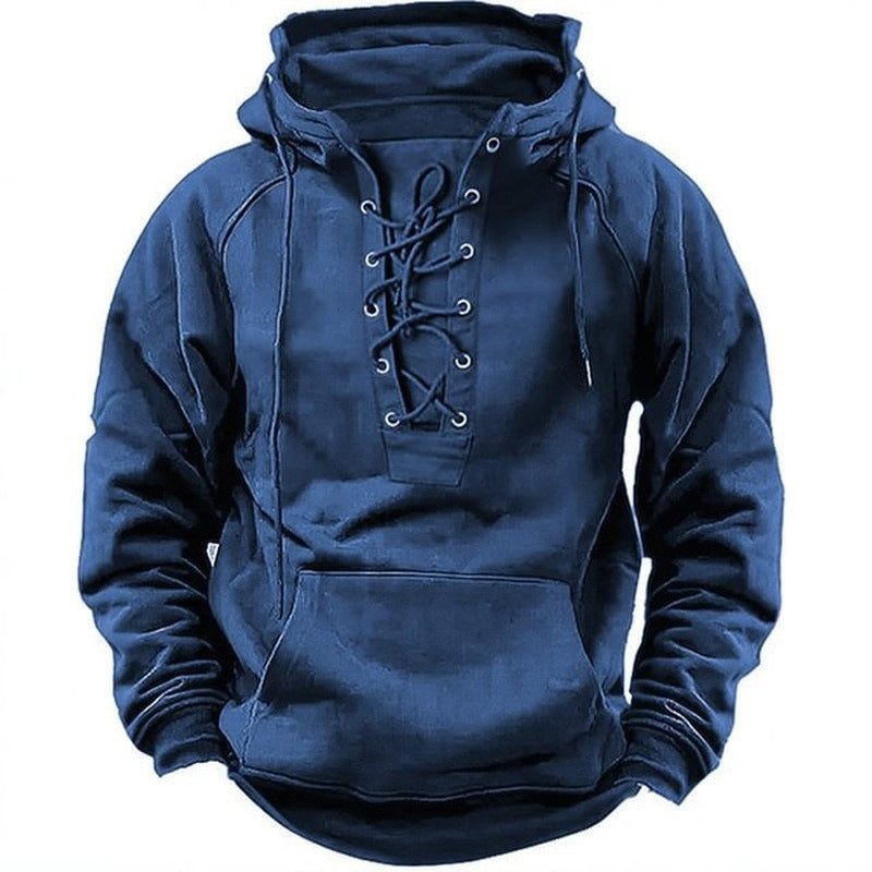 Men’s Oversized Vintage Lace-Up Hoodie