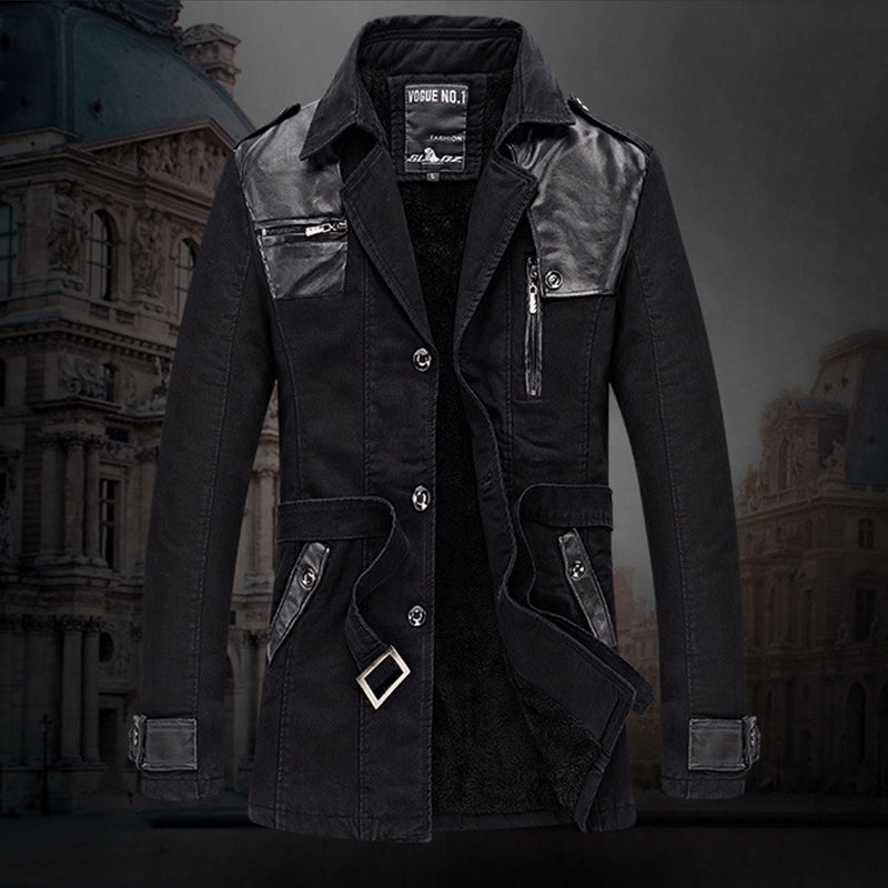 Men's Long Insulated Trench Coat with Waist Belt