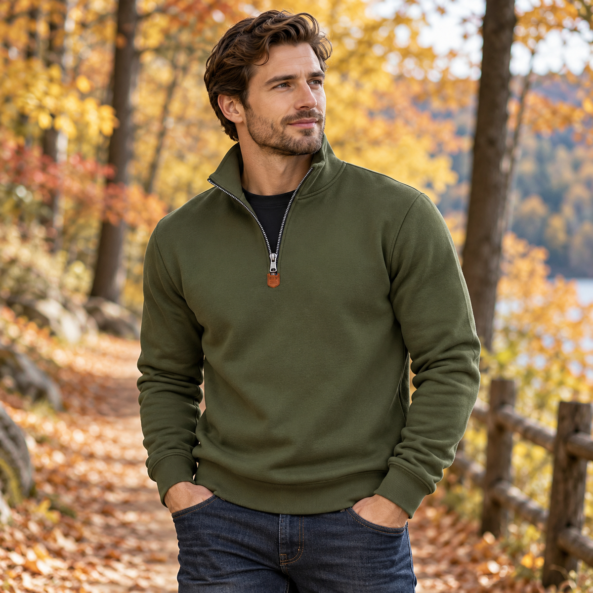Sudadera casual de hombre con cremallera de un cuarto