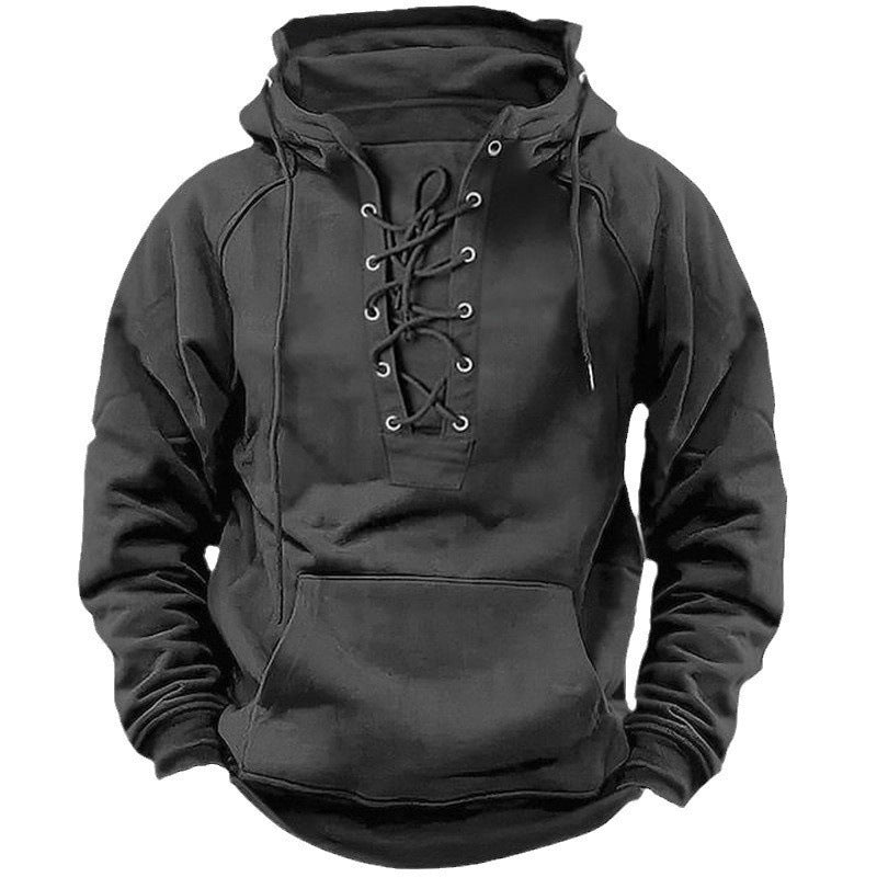 Men’s Oversized Vintage Lace-Up Hoodie