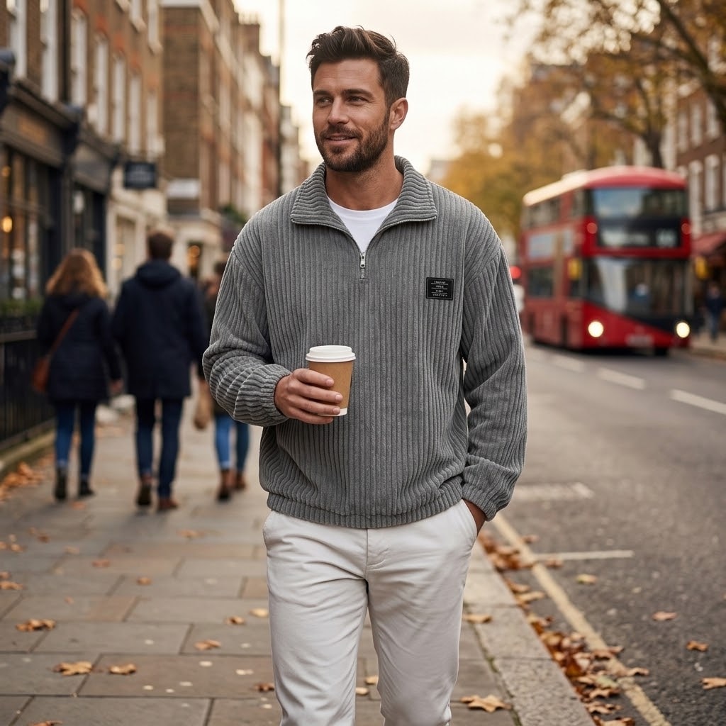 Men's Corduroy Half-Zip Pullover Sweatshirt
