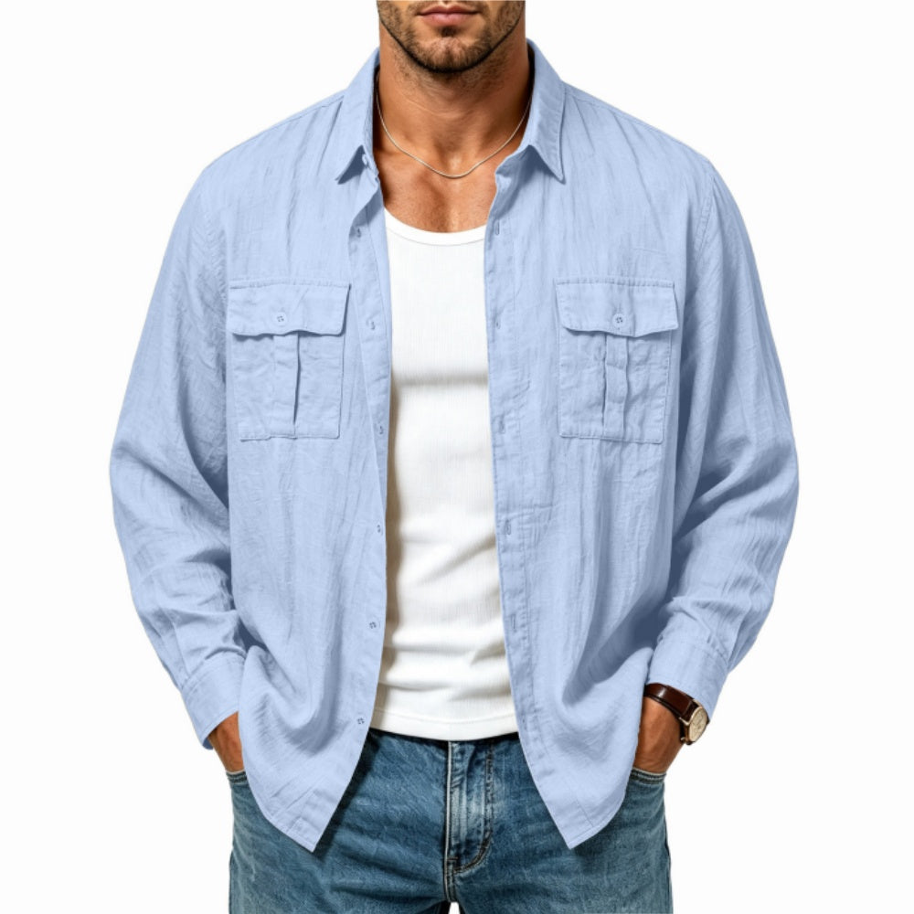 Herren-Leinen-Shirtjacke mit mehreren Taschen