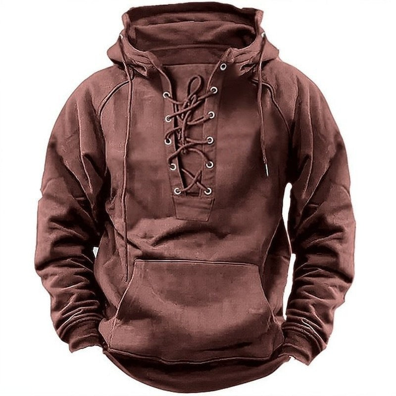 Men’s Oversized Vintage Lace-Up Hoodie