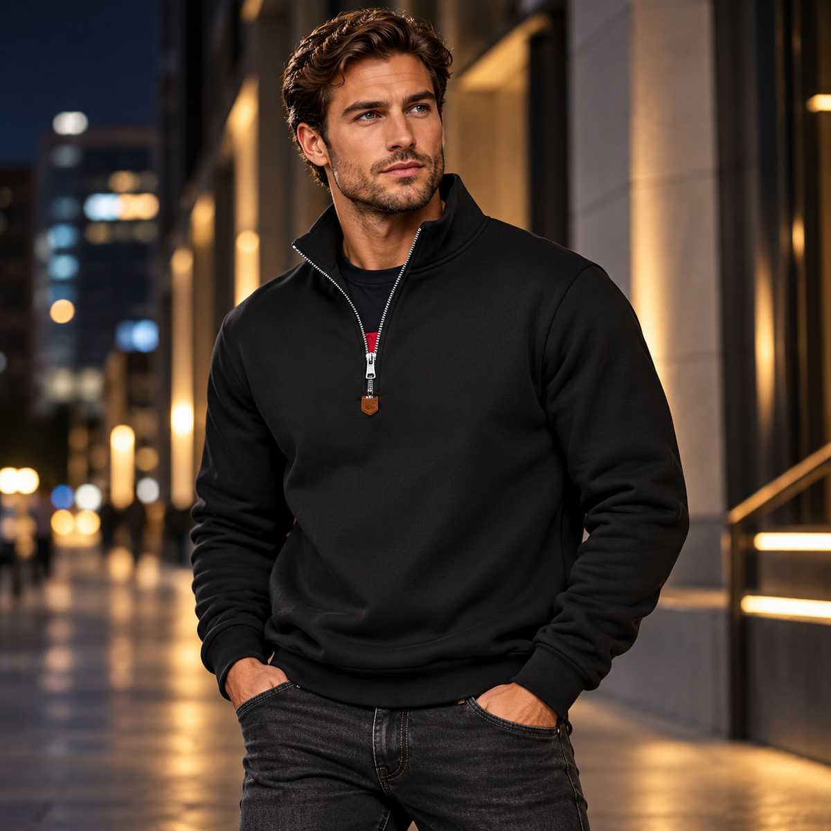 Sudadera casual de hombre con cremallera de un cuarto