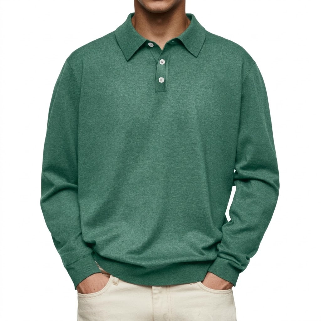 Men's Thermal Long Sleeve V-Neck Button Polo Shirt