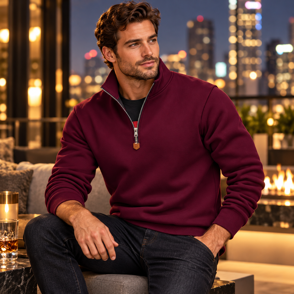 Sudadera casual de hombre con cremallera de un cuarto