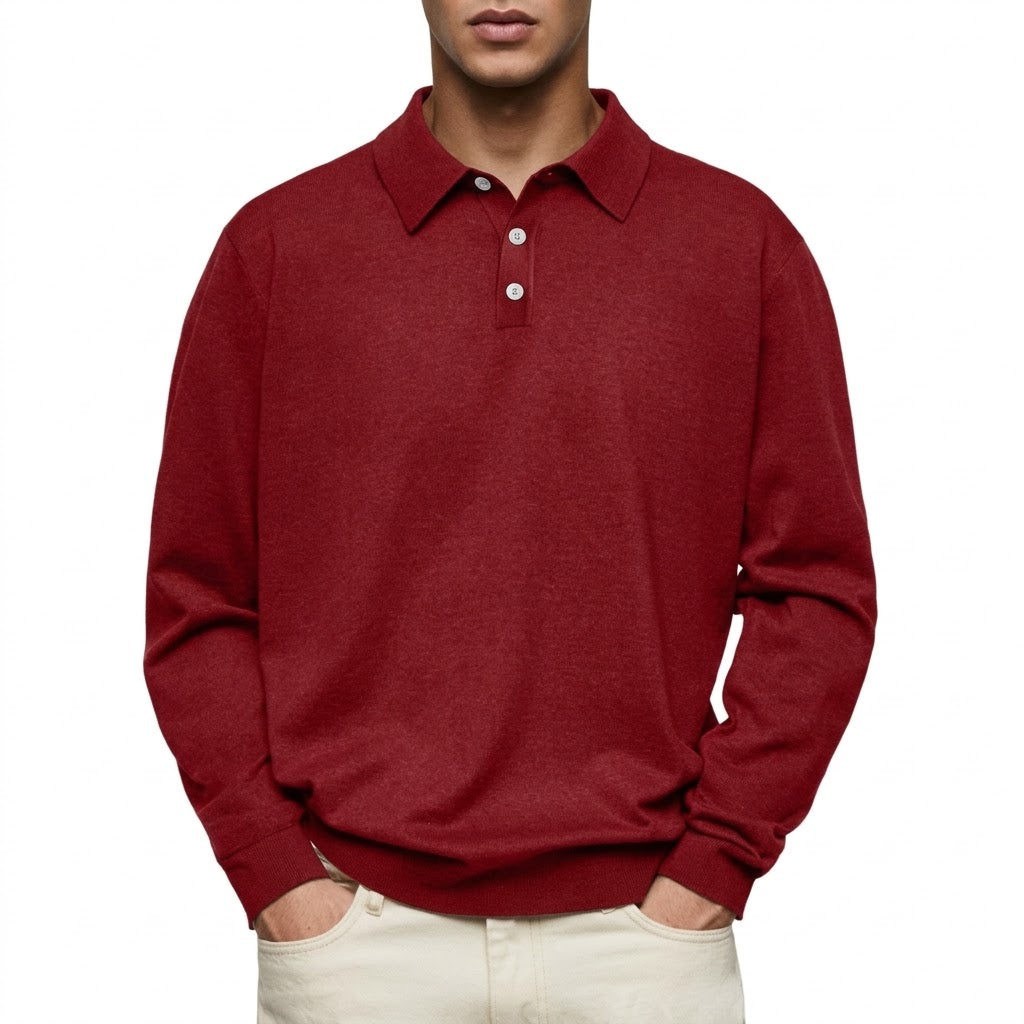 Men's Thermal Long Sleeve V-Neck Button Polo Shirt