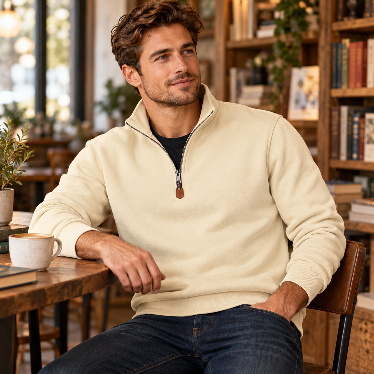 Sudadera casual de hombre con cremallera de un cuarto