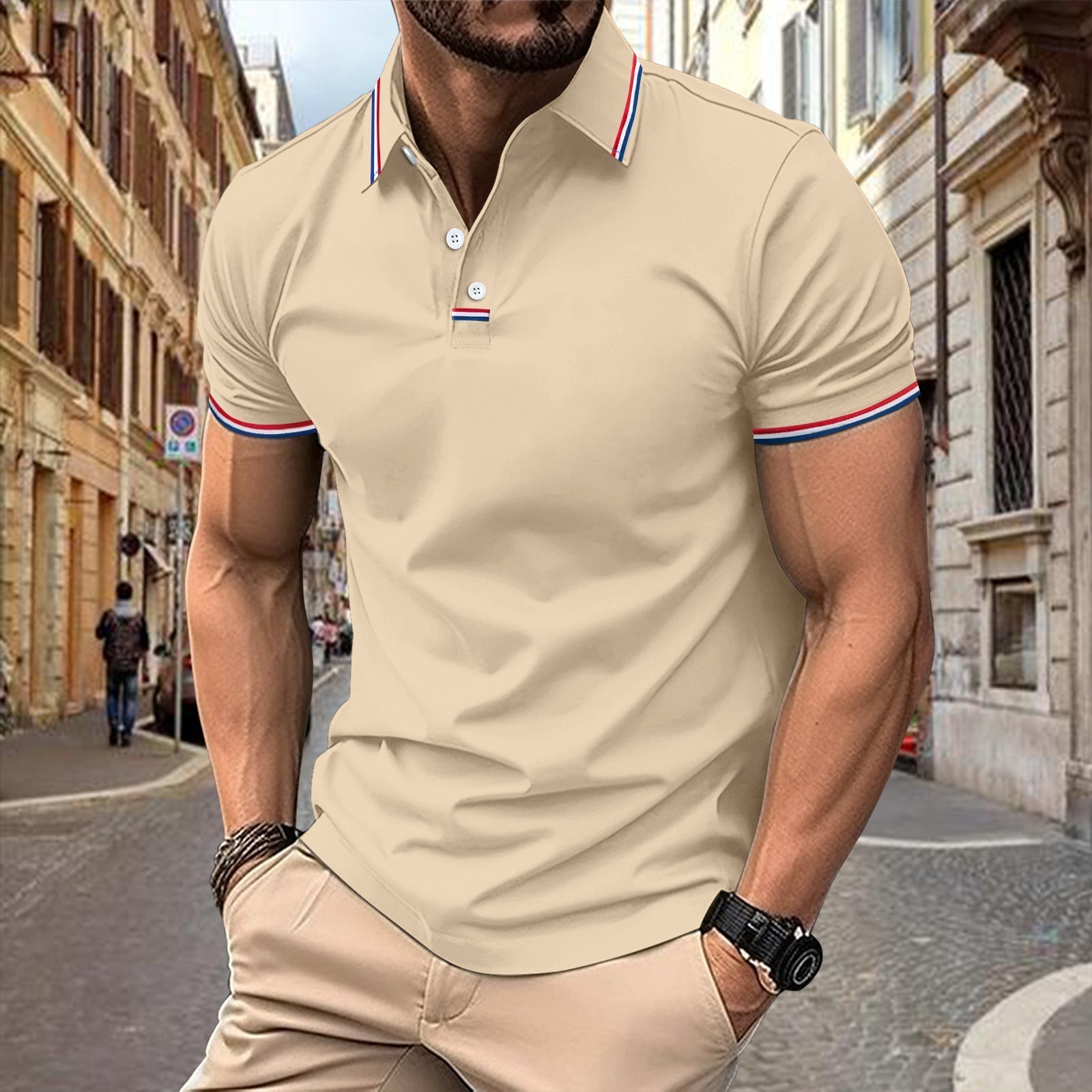 Men's Lapel Buttons Solid Color Polo Shirt
