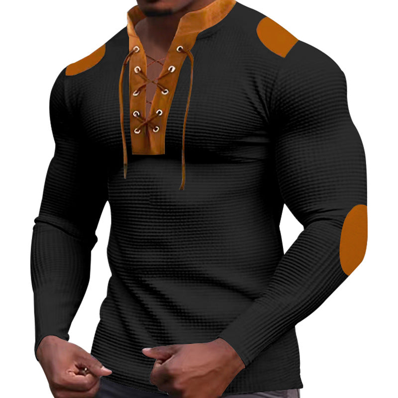 Men's Waffle Knit Color Block Long Sleeve Shirt