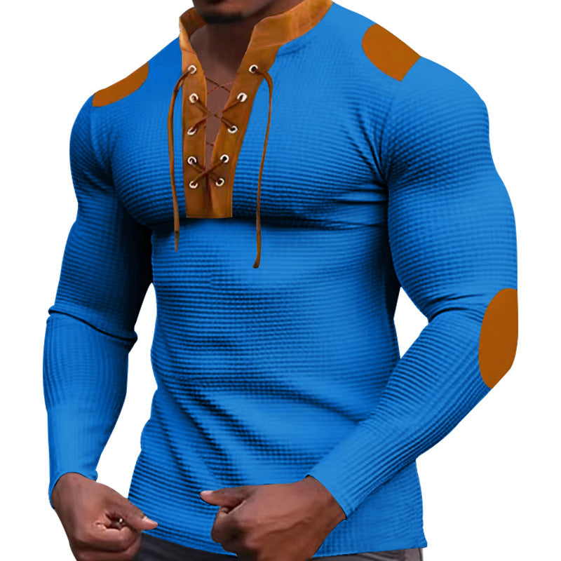 Men's Waffle Knit Color Block Long Sleeve Shirt