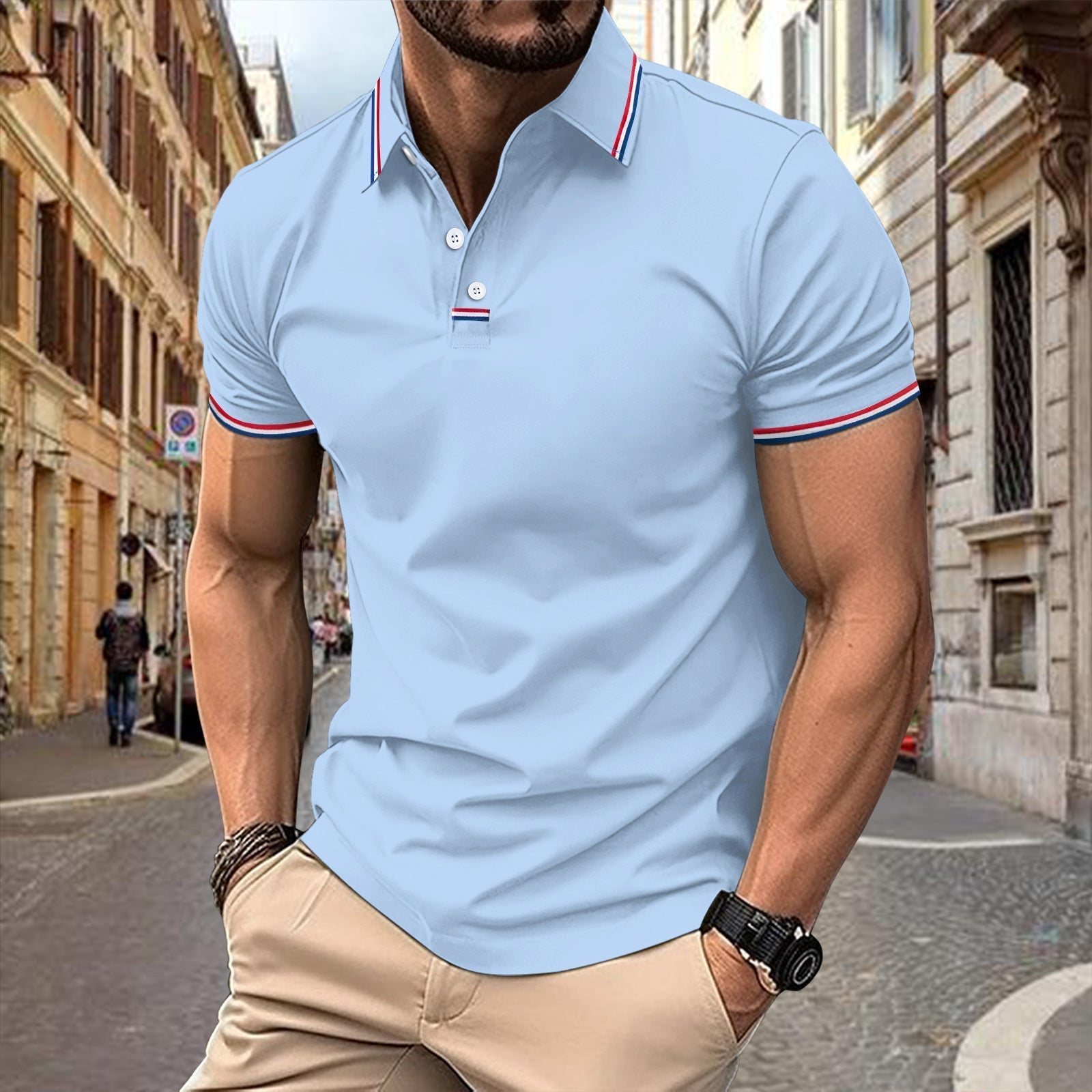 Men's Lapel Buttons Solid Color Polo Shirt