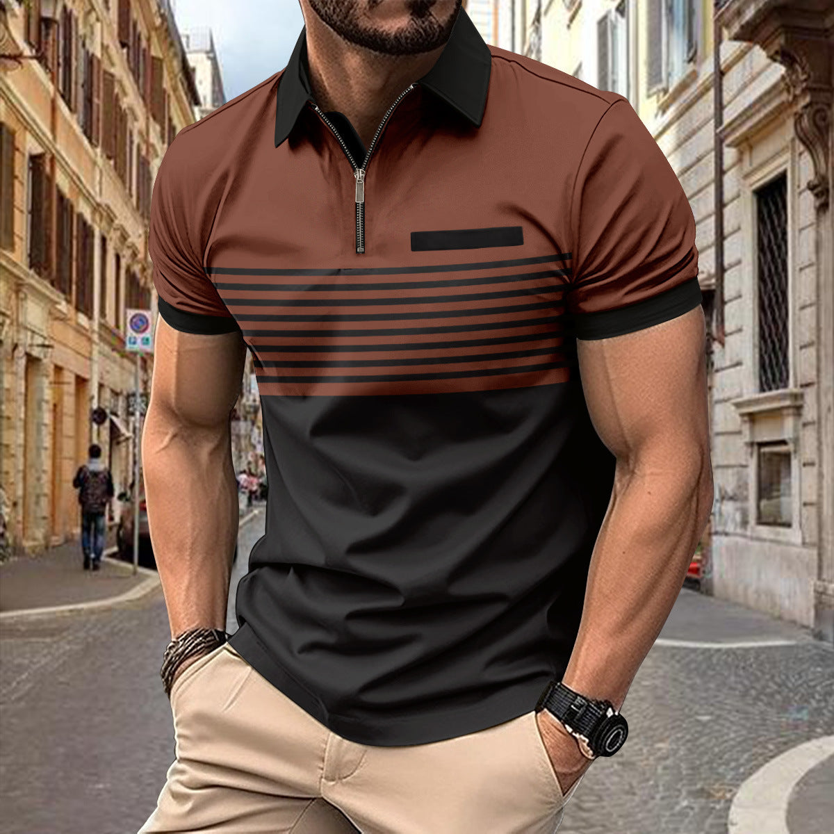 Men's Striped Elite Polo Shirt Collection