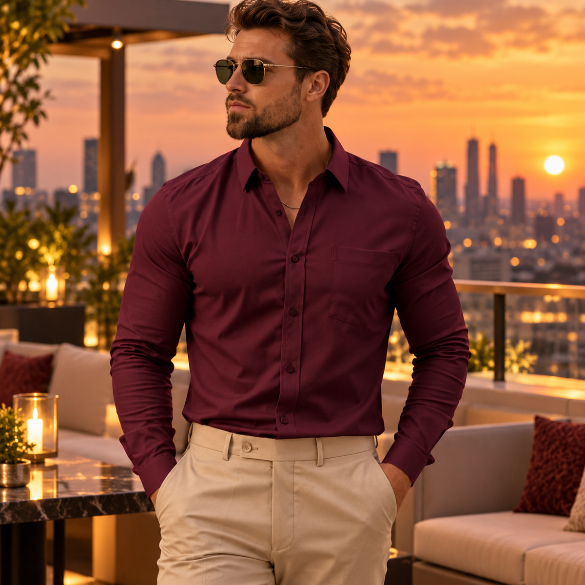 Men's Classic Solid Long-Sleeve Button-Up Shirt
