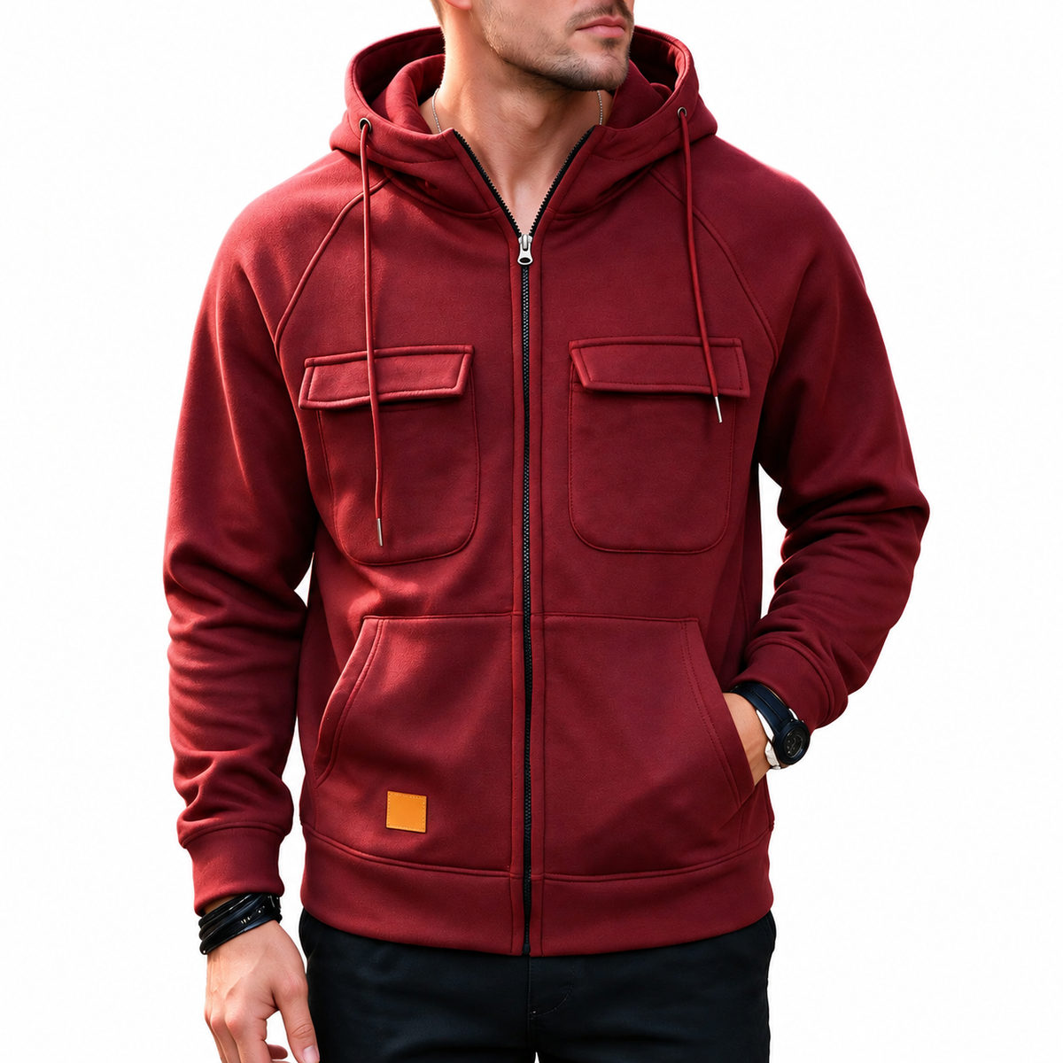Men’s Utility Full-Zip Hoodie with Flap Chest Pockets