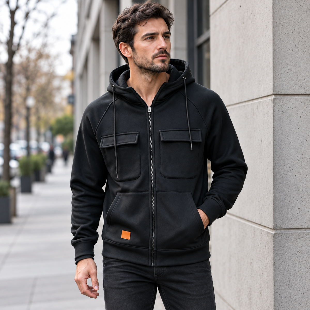 Men’s Utility Full-Zip Hoodie with Flap Chest Pockets