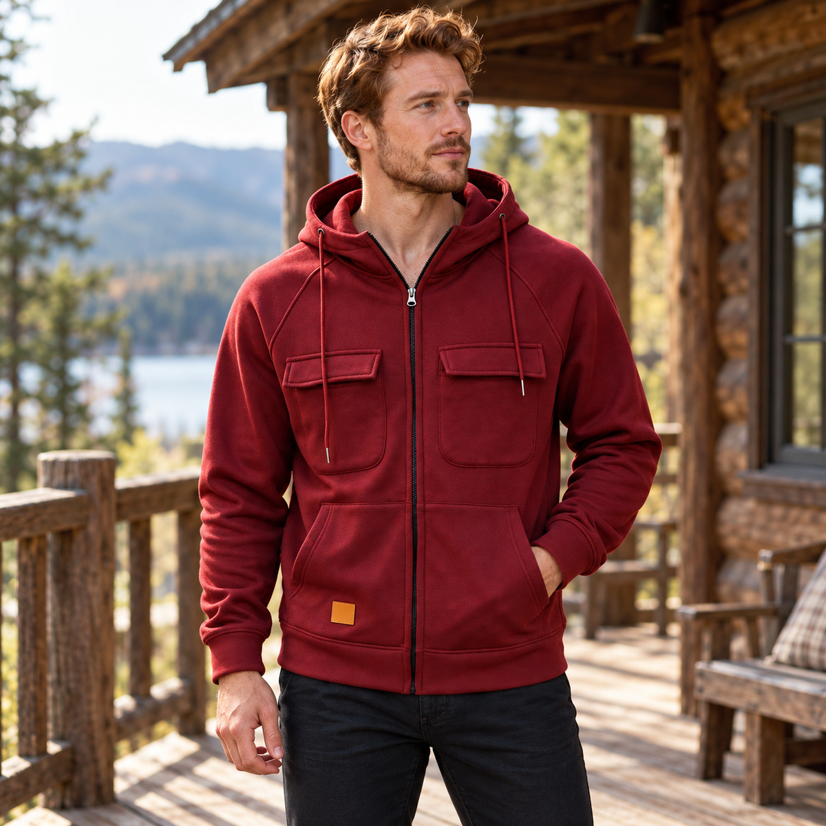 Men’s Utility Full-Zip Hoodie with Flap Chest Pockets