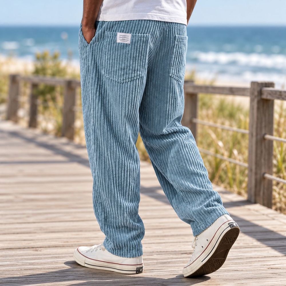 Men's Ribbed Corduroy Pants with Elastic Waistband