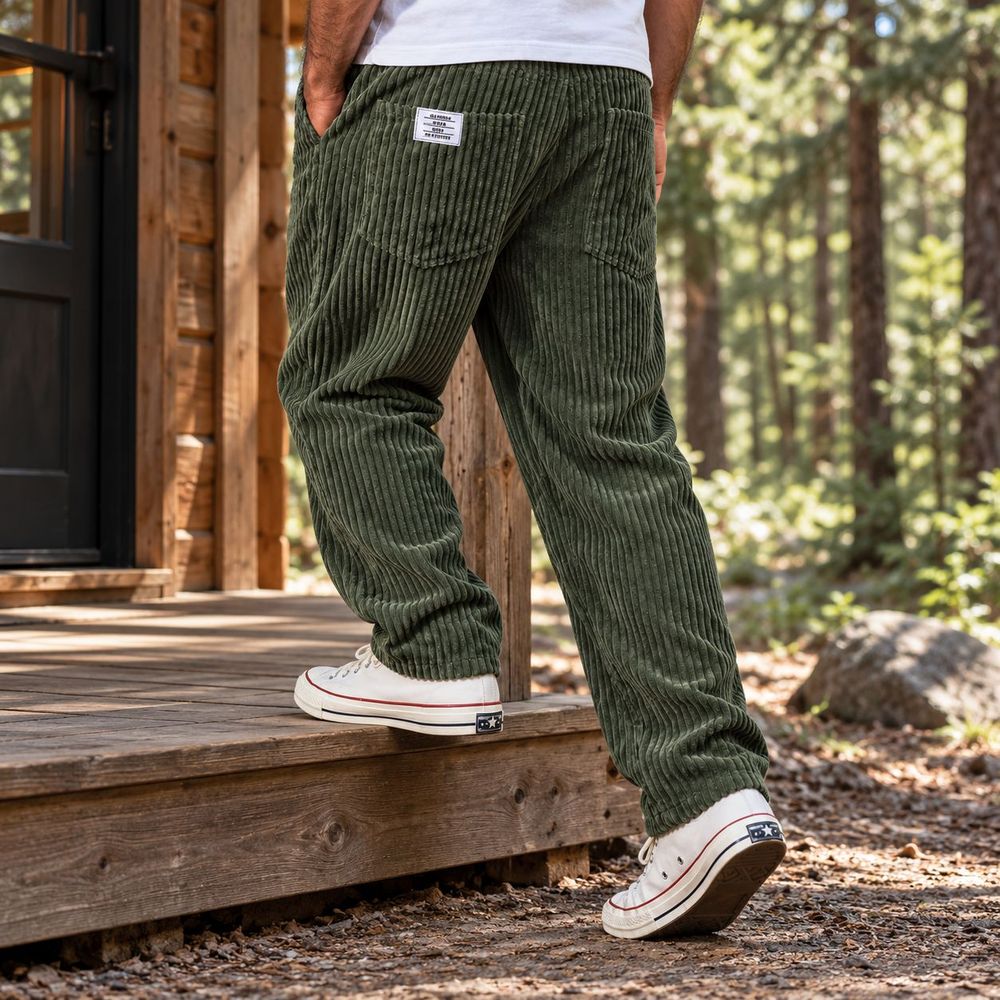 Men's Ribbed Corduroy Pants with Elastic Waistband