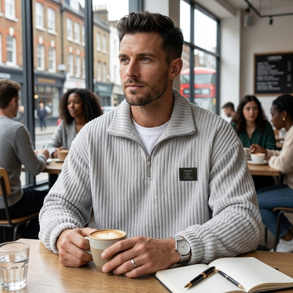 Men's Corduroy Half-Zip Pullover Sweatshirt