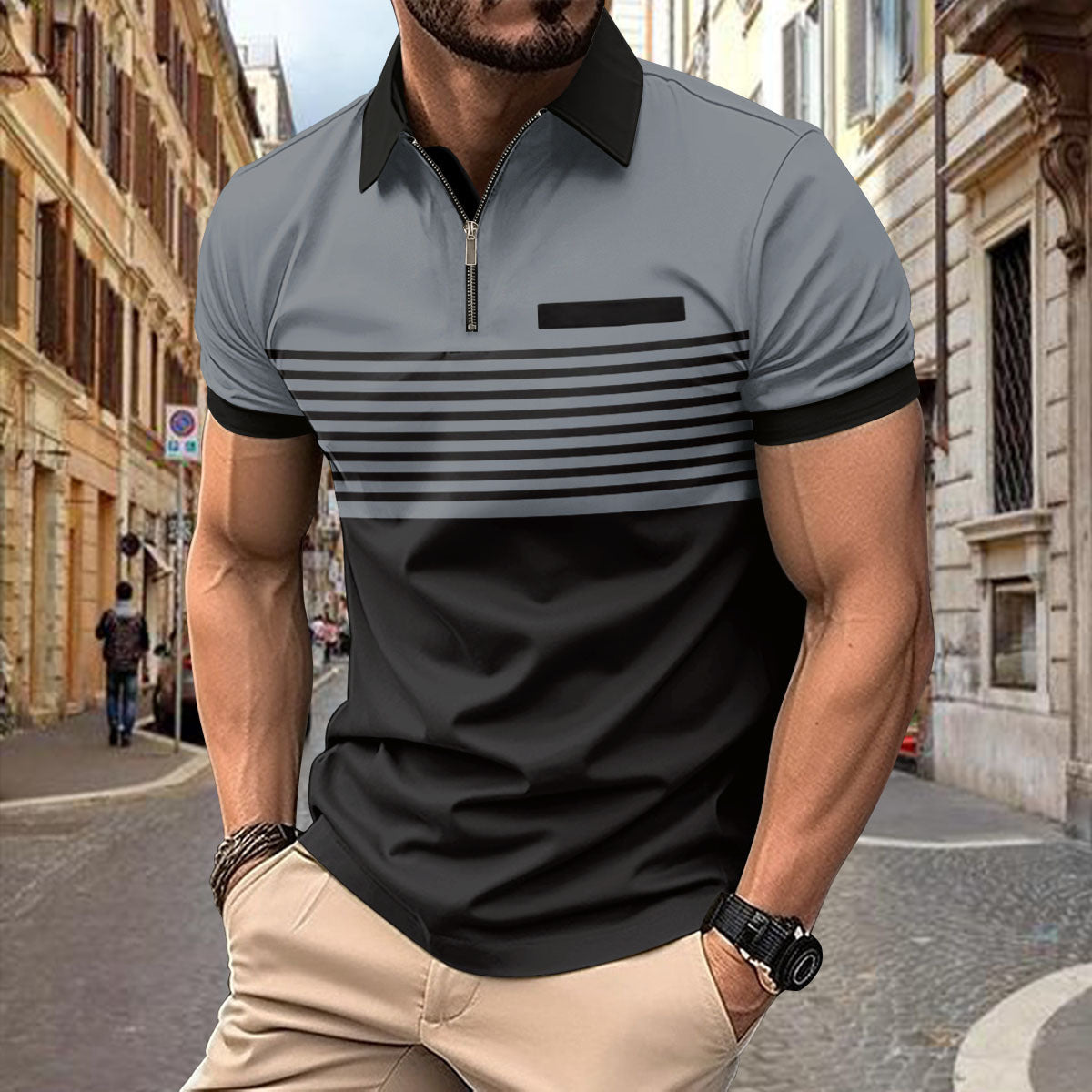 Men's Striped Elite Polo Shirt Collection