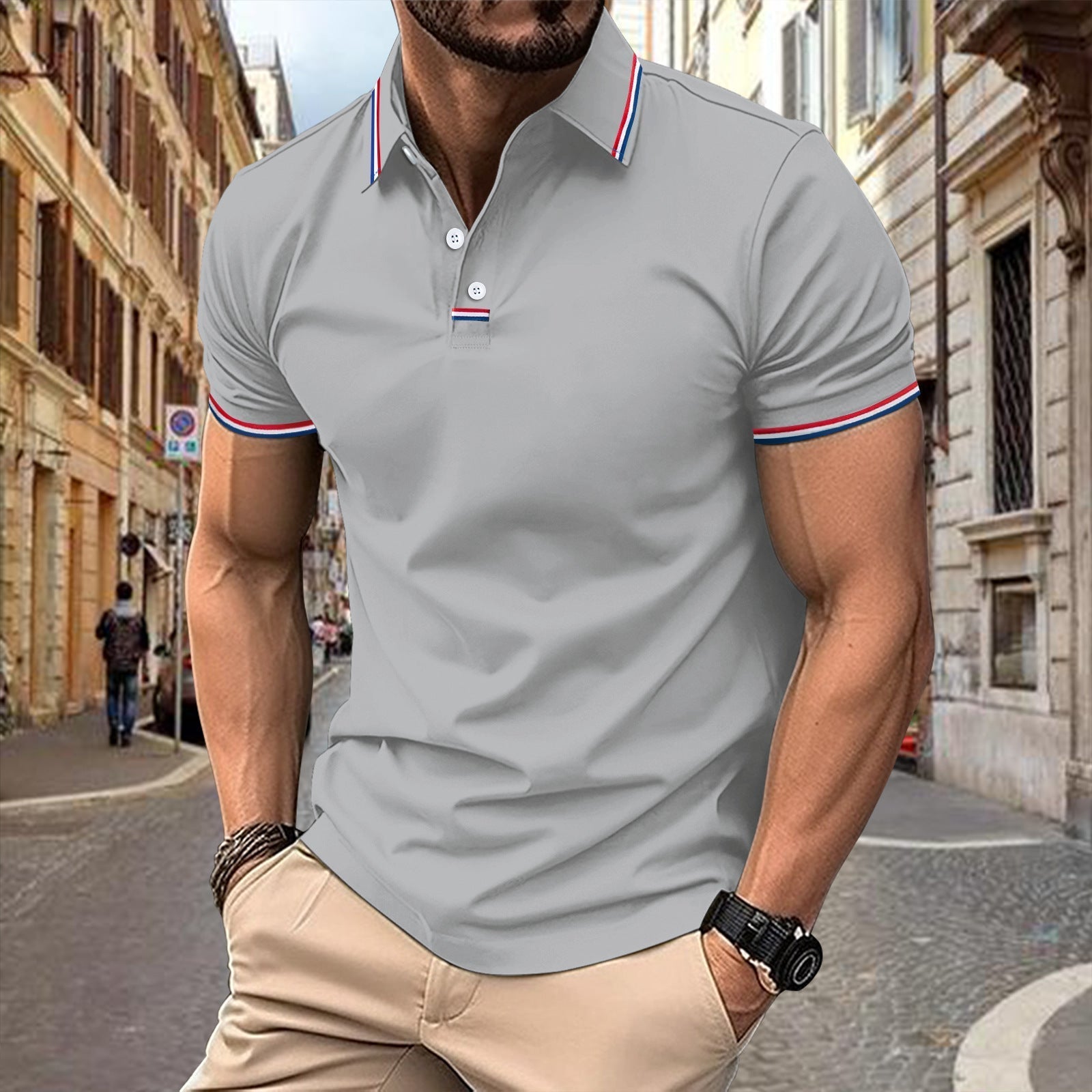 Men's Lapel Buttons Solid Color Polo Shirt