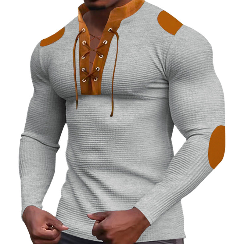 Men's Waffle Knit Color Block Long Sleeve Shirt