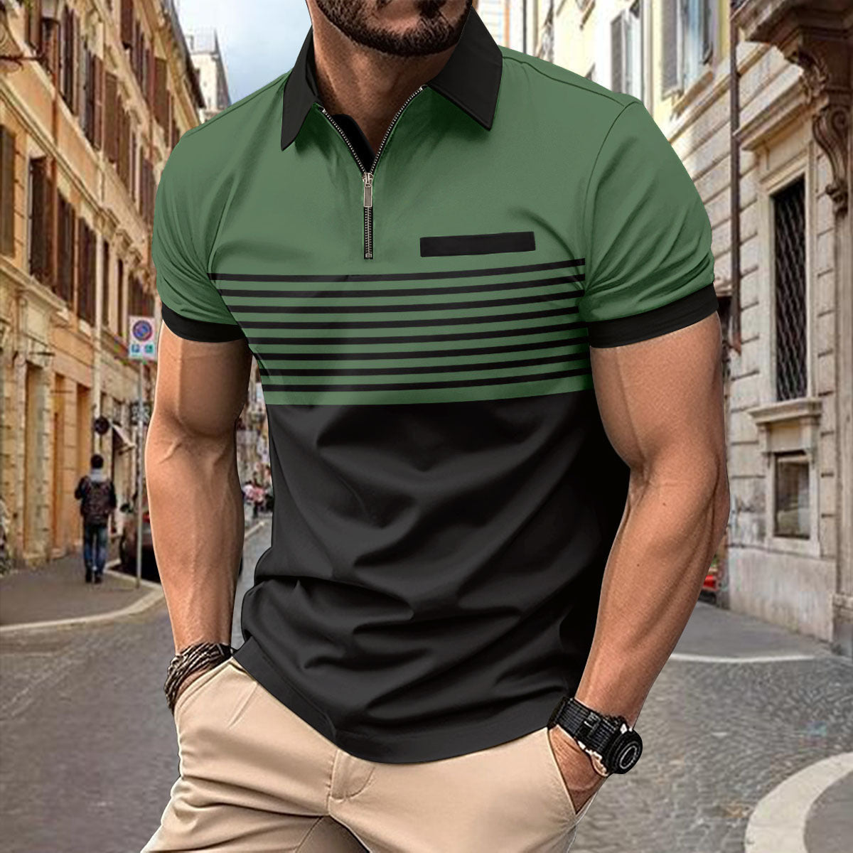 Men's Striped Elite Polo Shirt Collection