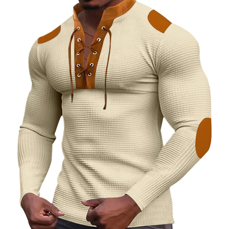 Men's Waffle Knit Color Block Long Sleeve Shirt
