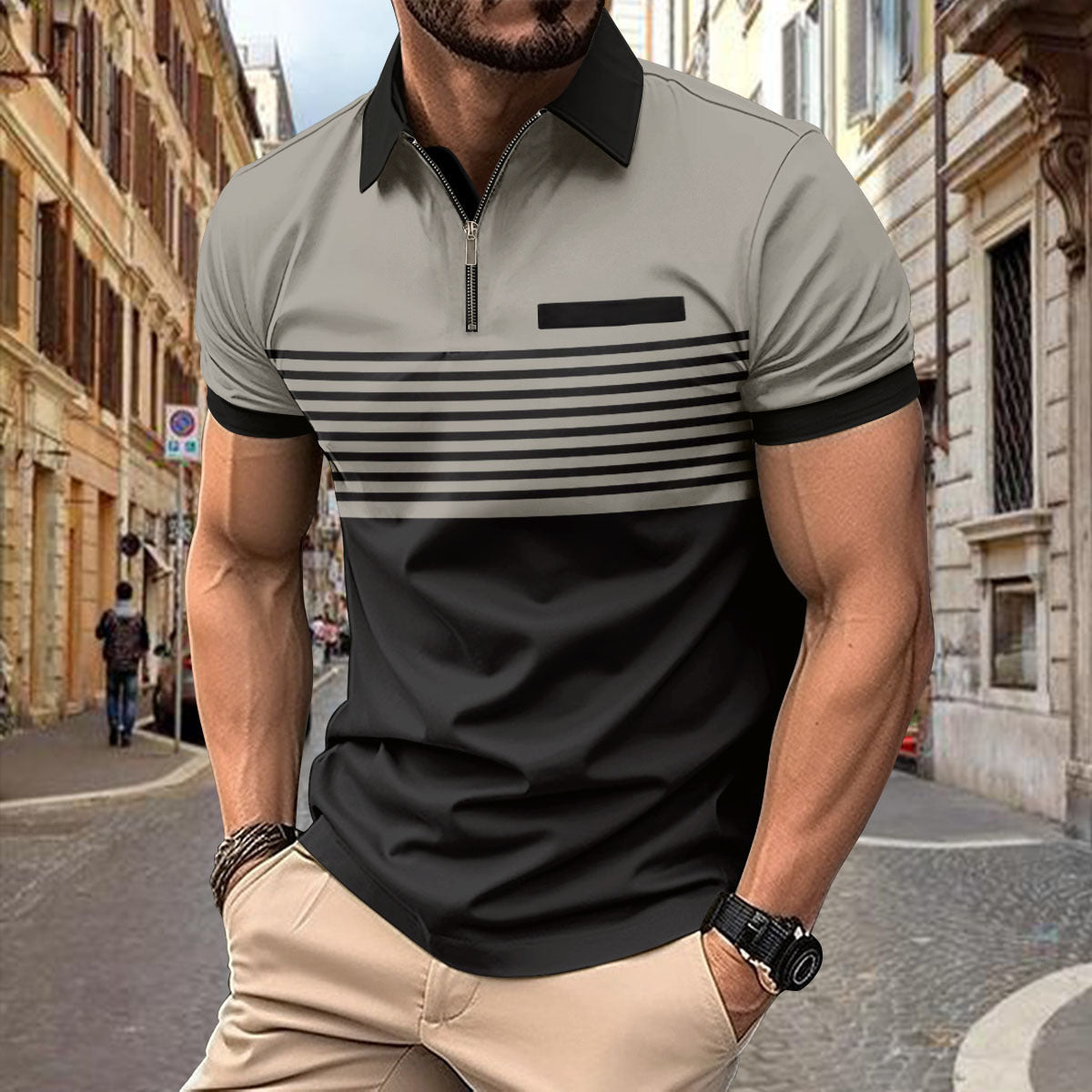 Men's Striped Elite Polo Shirt Collection