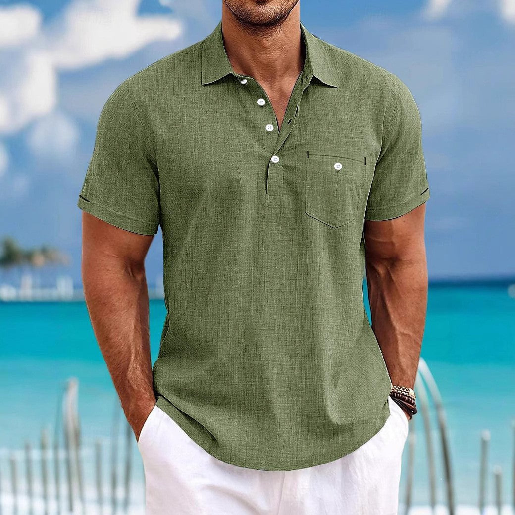 Men's Breathable Cotton-Linen Short Sleeve Polo Shirt