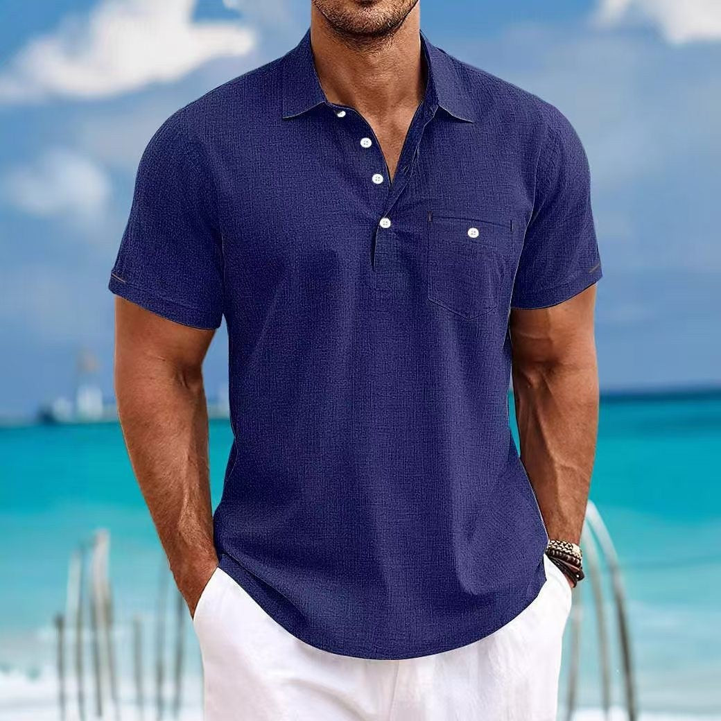 Men's Breathable Cotton-Linen Short Sleeve Polo Shirt