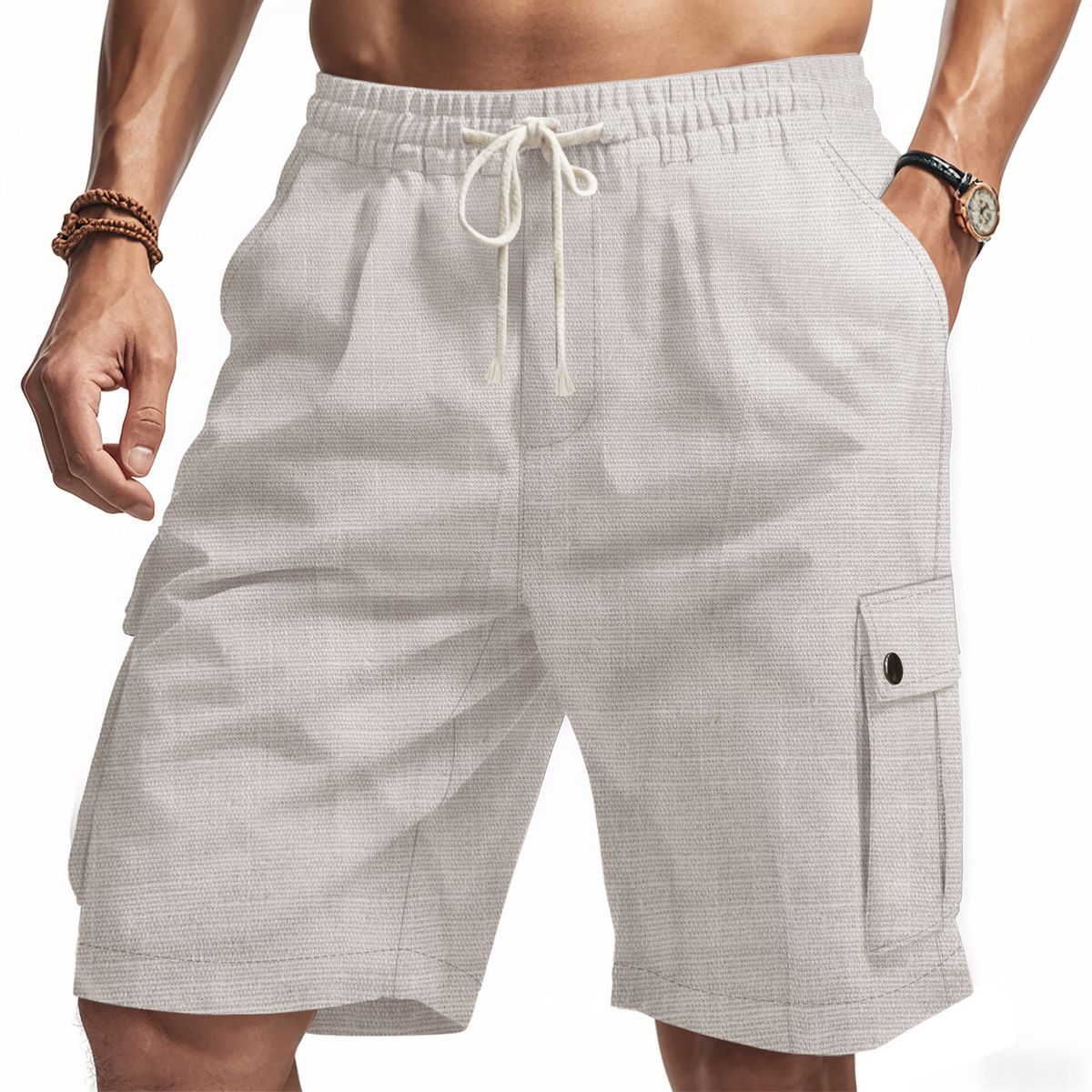 Men's Casual Breathable Linen-Blend Cargo Shorts