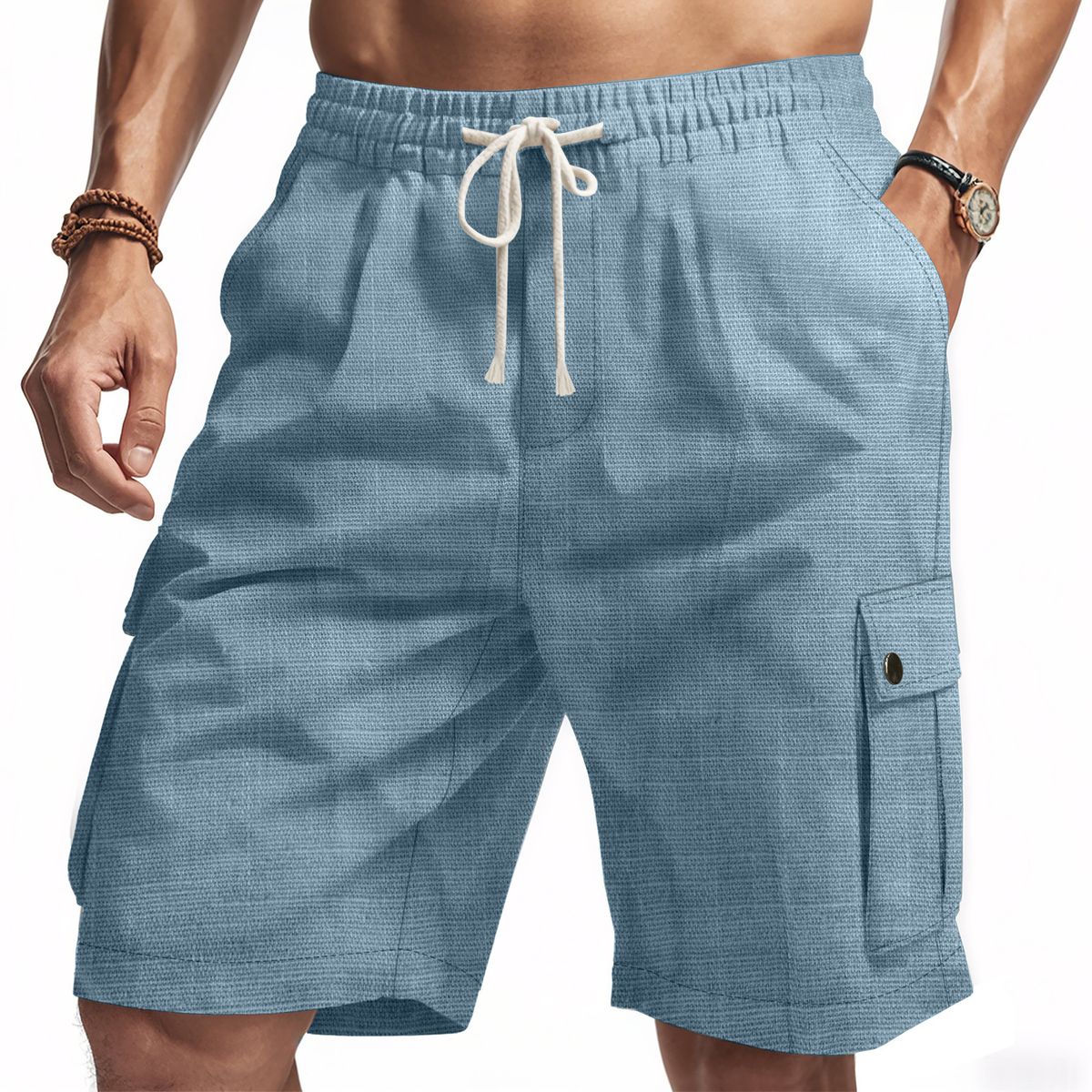 Men's Casual Breathable Linen-Blend Cargo Shorts
