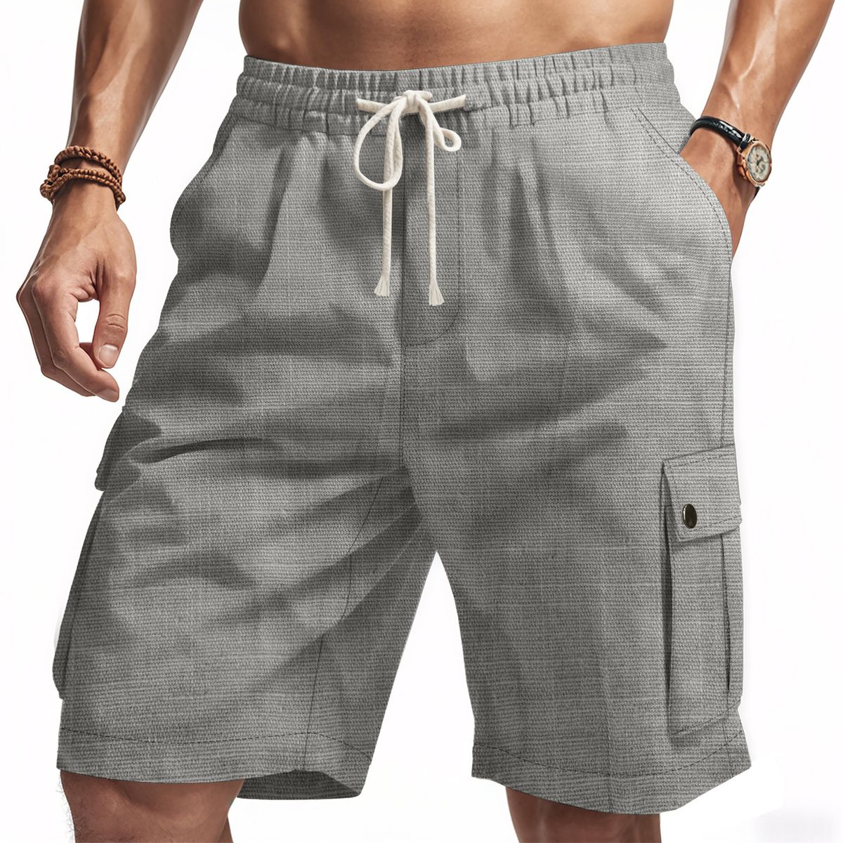 Men's Casual Breathable Linen-Blend Cargo Shorts