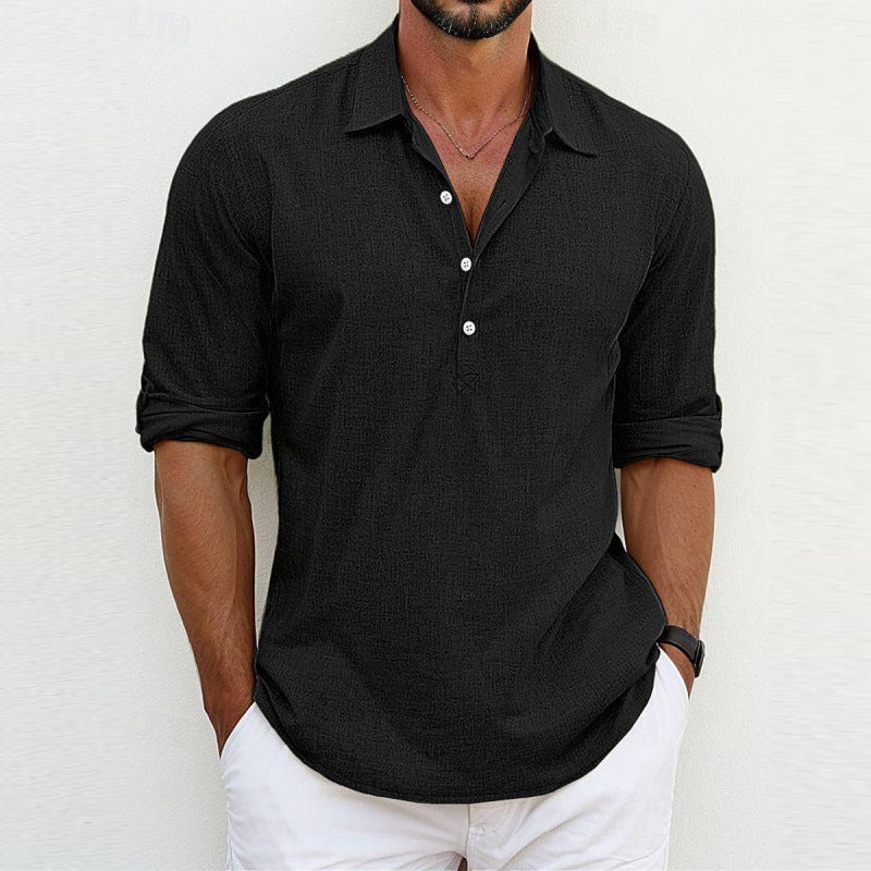 Men's Casual Breathable Linen Blend Button-Up Shirt