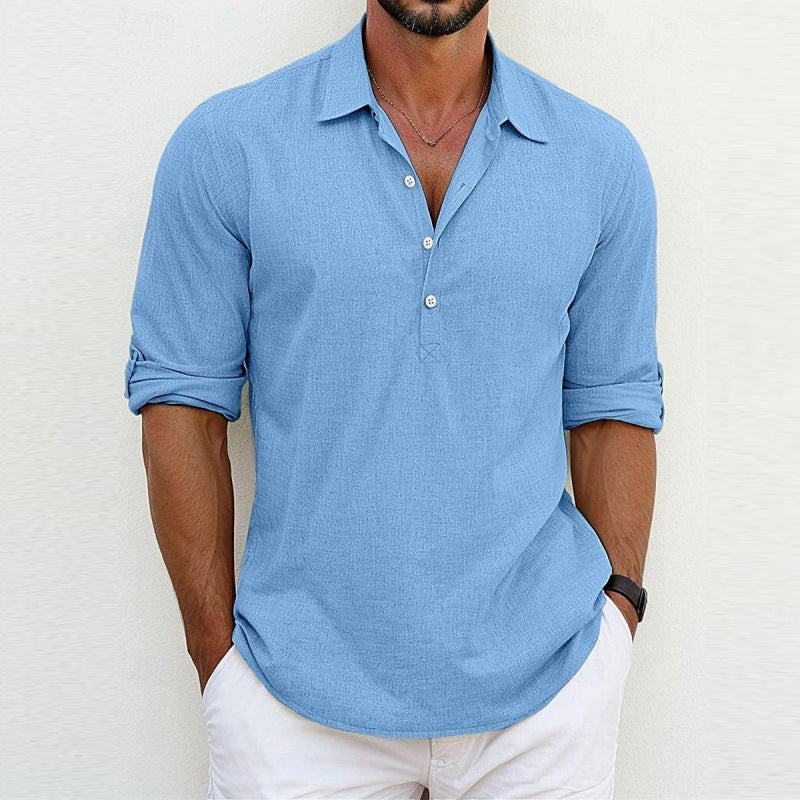 Men's Casual Breathable Linen Blend Button-Up Shirt