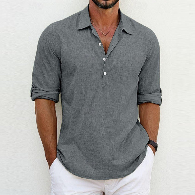 Men's Casual Breathable Linen Blend Button-Up Shirt