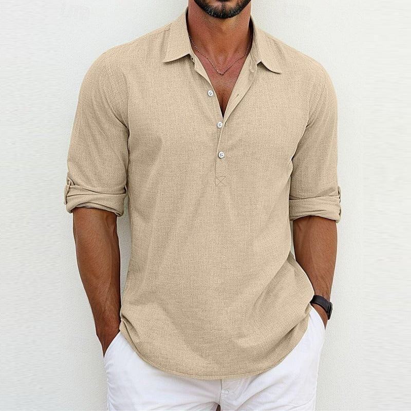 Men's Casual Breathable Linen Blend Button-Up Shirt