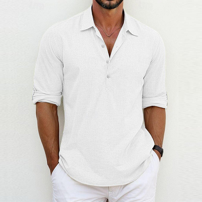 Men's Casual Breathable Linen Blend Button-Up Shirt